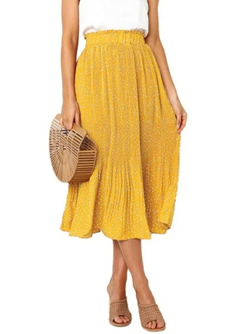 EXLURA High Waist Polka Dot Pleated Skirt